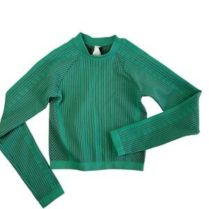 Fabletics Whitney Seamless Long Sleeve Crop Top Women Size Small Aqua Blue Green